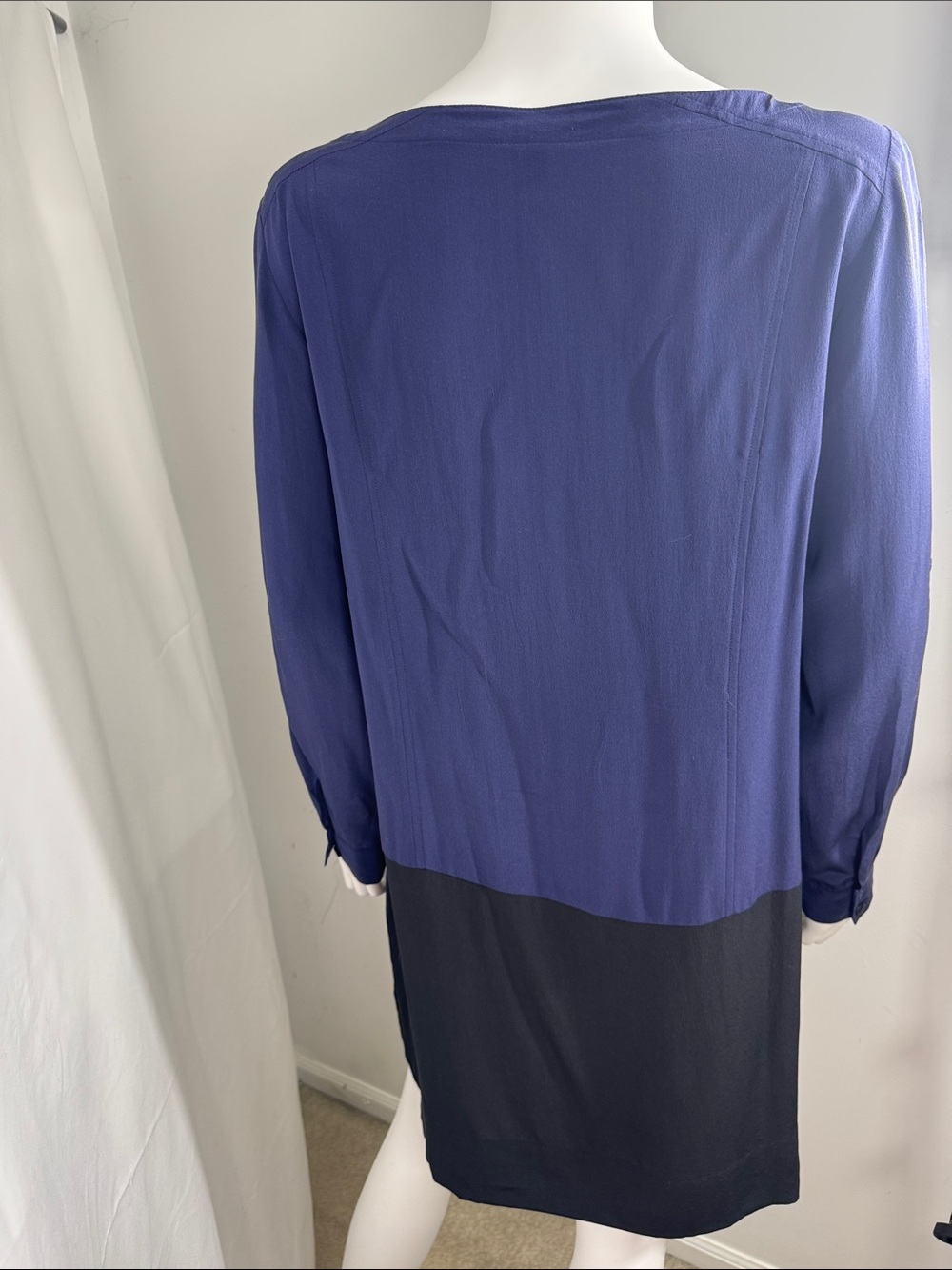 Eileen Fisher 100% Silk Colorblock Tunic Dress Blue Black Pockets - Picture 9 of 9